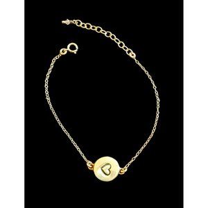 Jill-I USA Made 14/20 GF Heart Stamped Coin Pendant Bracelet 6.5"-7.75" Long